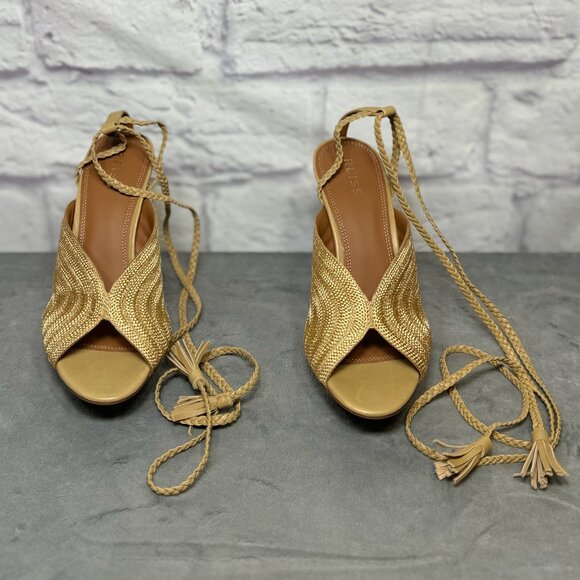 Reiss Minerva Gold Braided Ankle Tie Sandals - Picture 3 of 6